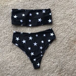 Black star high-waisted bikini swimsuit